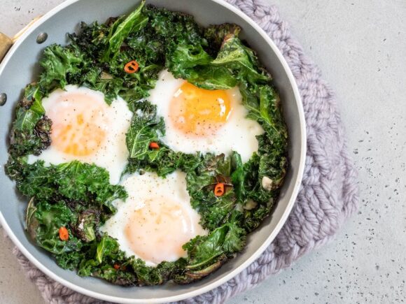 Keto Fried Eggs with Chili Kale.