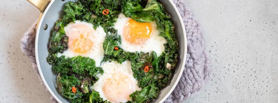 Keto Fried Eggs with Chili Kale.