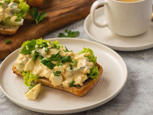 Toast with egg salad, keto-friendly breakfast.