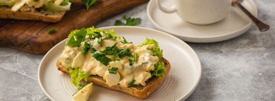Toast with egg salad, keto-friendly breakfast.