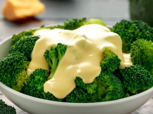Broccoli with cheese sauce keto recipe.