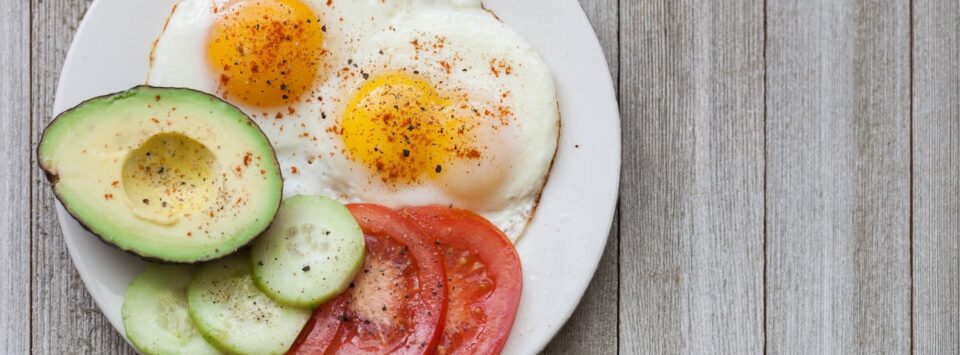 Fried Eggs With Tomato and Cucumber.