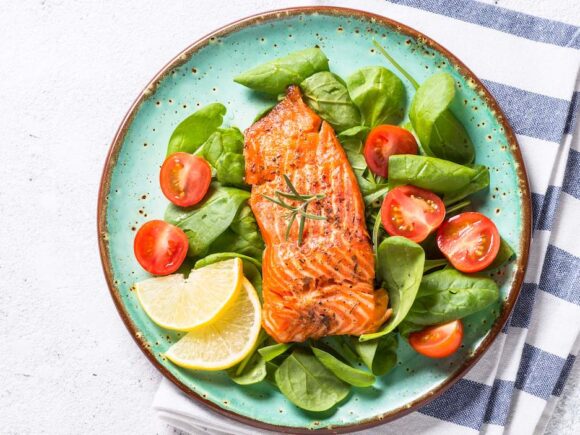 Grilled Salmon with Fresh Salad.