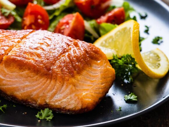 Grilled Salmon With Fresh Vegetables.