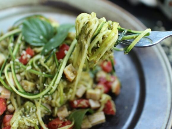 Halloumi Zoodles With Pesto Sauce.