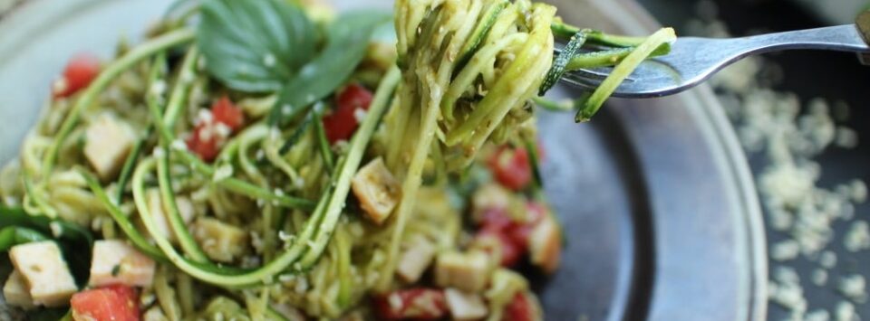 Halloumi Zoodles With Pesto Sauce.