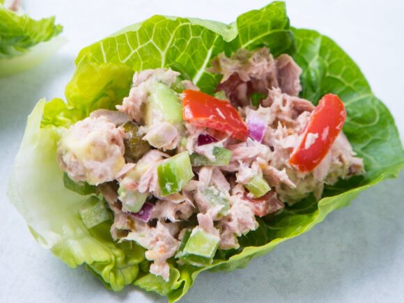 Lettuce cups with tuna.