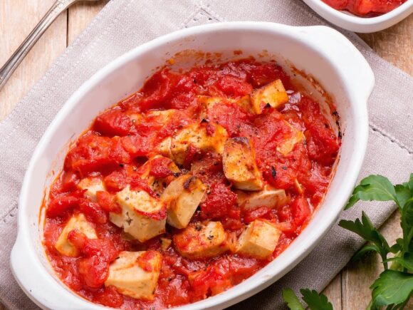 Oven-Baked Tofu With Tomatoes.