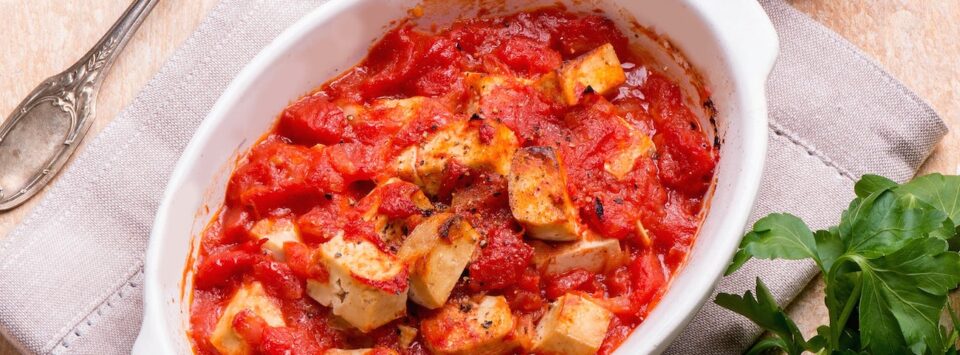 Oven-Baked Tofu With Tomatoes.
