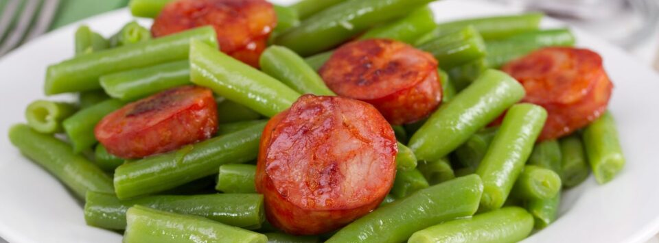 Smoked sausage and green beans.