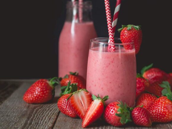 Strawberry and peanut butter smoothie.