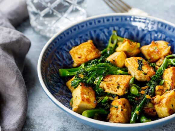 Tofu and broccoli stir-fry recipe.