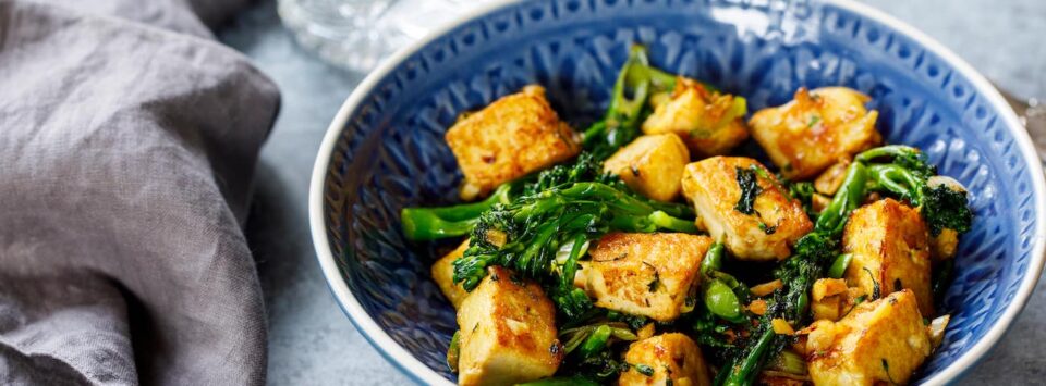Tofu and broccoli stir-fry recipe.