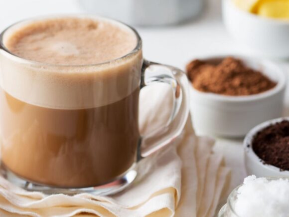 Keto Vanilla Bulletproof Coffee with Almond Milk.