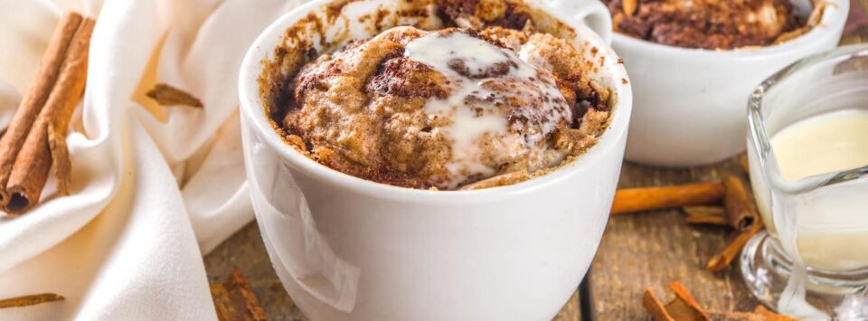 Low-carb vegan cinnamon roll mug cake.