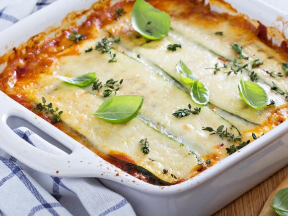 Keto-friendly vegan zucchini lasagna.