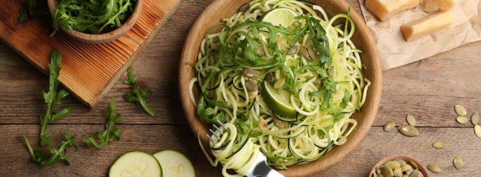 Zoodles with Parmesan and Pumpkin Seeds.