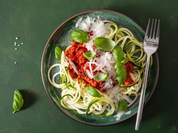 Zoodles With Tomato Sauce and Walnuts.
