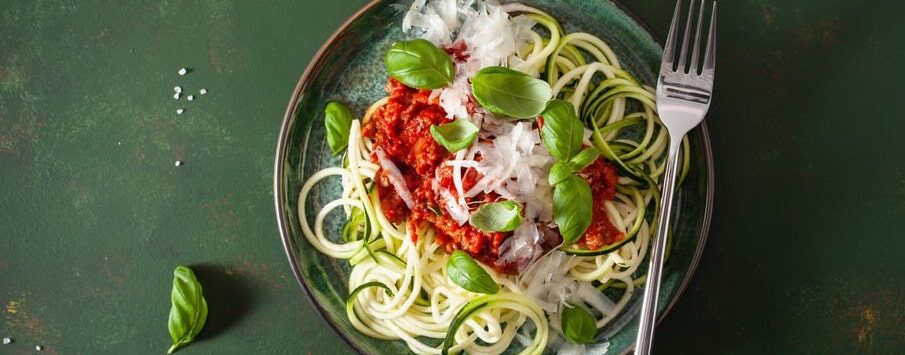 Zoodles With Tomato Sauce and Walnuts.