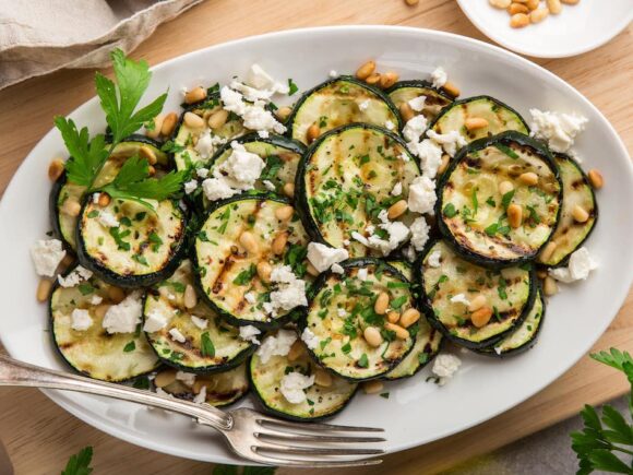 Zucchini with Feta and Pine Nuts.