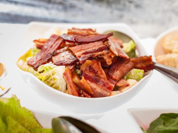 Keto bacon salad bowl.