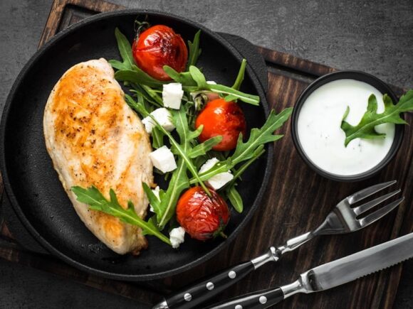 Chicken breast with cream cheese dip.
