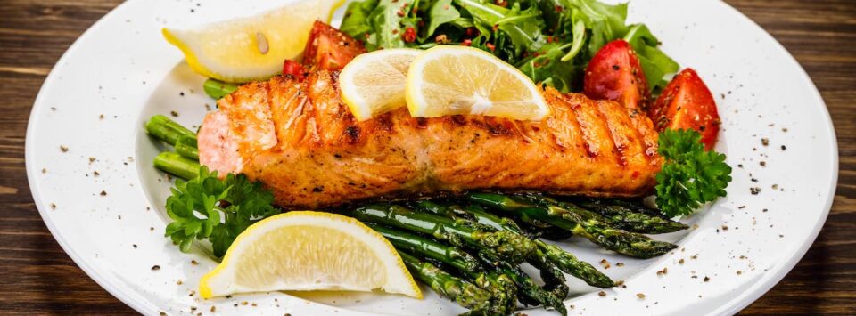 Grilled salmon filet plate.