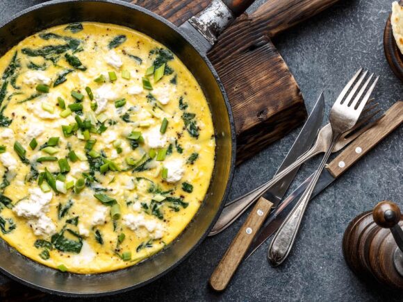 Omelet with feta and spinach.