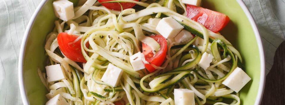 Zucchini noodles with tomatoes and feta.